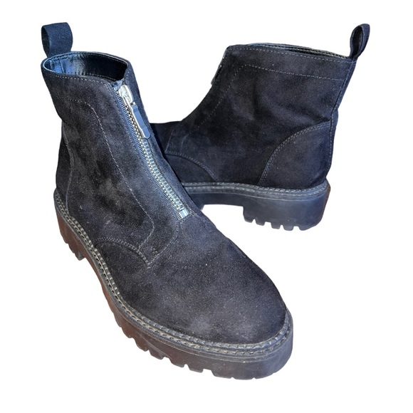 NORDSTROM Rack🦎 Suede Black Boots Waffle Sole Front Zip🌵 - Picture 1 of 8
